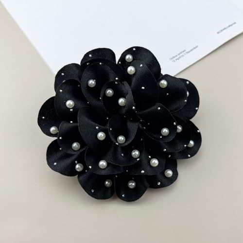 FUTIMELY Dainty Satin Fabric Rose Flower Large Brooch Pin Handmade Big Camellia Brooch Lapel Pins Wedding Party Dance Banquet Dress Suit Ceremony Clothes Accessories Jewelry Gifts for Women (Black1)