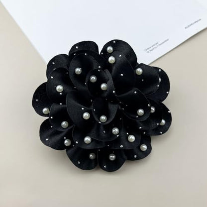 FUTIMELY Dainty Satin Fabric Rose Flower Large Brooch Pin Handmade Big Camellia Brooch Lapel Pins Wedding Party Dance Banquet Dress Suit Ceremony Clothes Accessories Jewelry Gifts for Women (Black1)