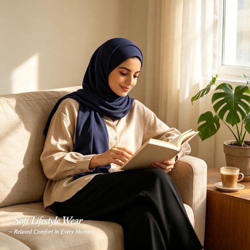 Jersey Hijab Scarf for Women,Lightweight Muslim Turban Head Scarf Modal Feel Hijab Coverings for Prayer with Clip - color: Navy