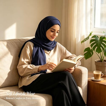 Jersey Hijab Scarf for Women,Lightweight Muslim Turban Head Scarf Modal Feel Hijab Coverings for Prayer with Clip - color: Navy