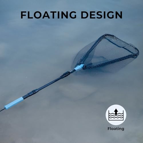 Calamus Triangle Fishing Net with Non-Slip Elastomer Handle | Lightweight & Strong, Foldable Landing Net, Elastic Lanyard and Belt Clip, UV-resistant Mesh, Fishing Gear for Men - style: 44" Full - Floating Net (Telescopic Pole)