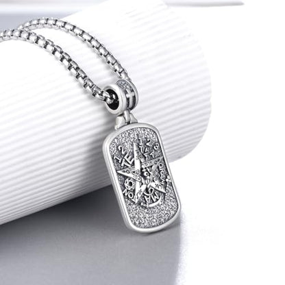 Western Catus/Knights Templar/St Michael/Santa Muerte/Praying Hand/Spartan/Virgin Mary/Tetragrammaton/Wrestlers/Allah Necklace Sterling Silver Dog Tag Necklace Christian Jewelry Gifts for Men - style: Tetragrammaton