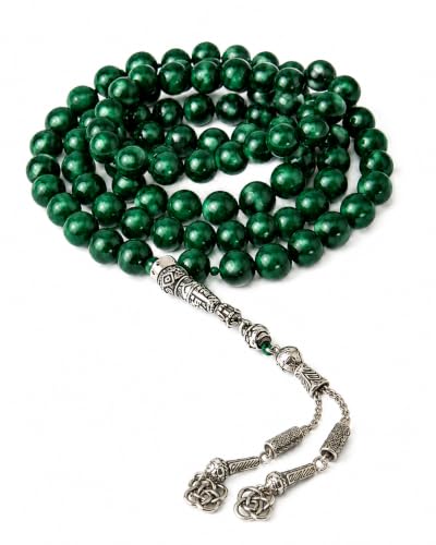 MOEY 33 Muslim Tasbih Prayer Beads – Smooth Malachite Beads for Daily Dhikr & Reflection – Islamic Misbaha with Velvet Pouch – Spiritual Gift for Men & Women - color: Green