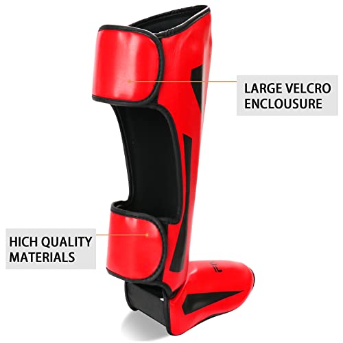 MMA Martial Arts Shin Guards,Muay Thai | Padded, Adjustable, Instep Protection, Muay Thai,Kickboxing,MMA Training, Professional Equipment - color: Red, size: Small
