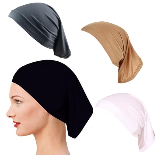 Yeieeo Women's Stretch Tube Hijab UnderCap Solid Color Hijab Headscarf For Women Lightweight Hats Breathable Liner 2pcs/4pcs - color: Bk+wt+gy+nu