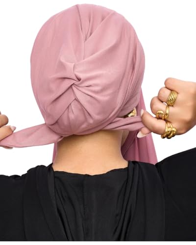 Instant Chiffon Hijab 3-in-1 with Built-in Magnets and Attached Match Undercap, Women Hijabs Set. - color: Pink