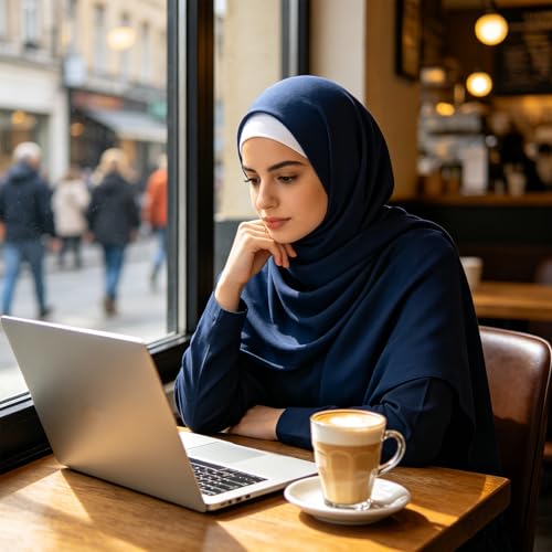 Hijab Scarf for Women, 3PCS Set with Undercap and Hijab Clip Lightweight Modal Muslim Head Wrap Scarf for Daily - color: Sy4-navy Hijab+white Undercap