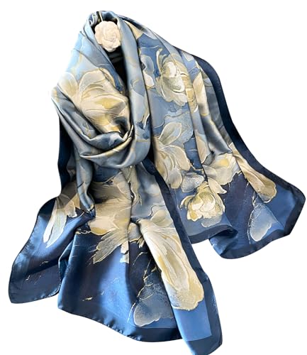 Womens 100% Large Mulberry Silk Scarf Long Satin Scarf Fashion Lightweight Wraps - color: Some Flowers