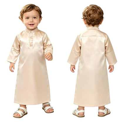Hansber Arabic Prince Costume Baby Boys Muslim Islamic Kaftan Thobe Long Sleeve Robe for Halloween Party - color: Champagne, size: 18-24 Months