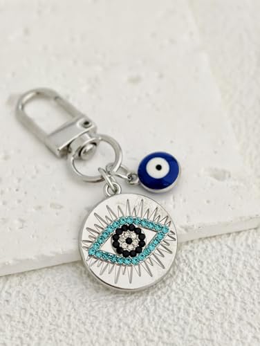 Blue Evil Eye Keychain Hamsa Hand Protection Keyring Good Luck Amulet for Purse Keys,Spiritual Gift for Women Men - color: Big Eyes