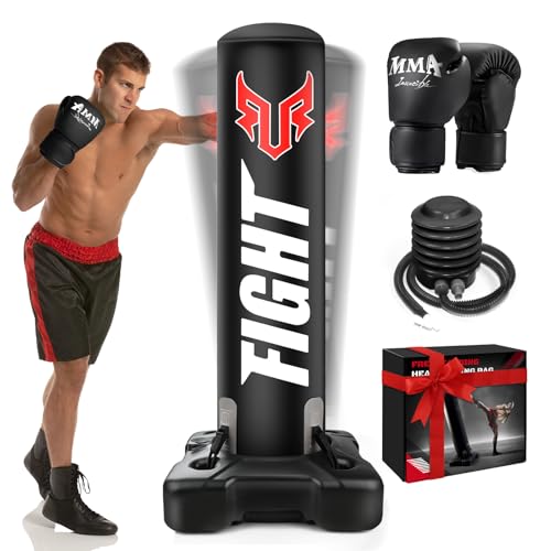 Standing Punching Bag for Adults, Upgrated Base Boxing Bag with Stand Kicking Bag with MMA Gloves and Pump, 0.7mm Thickening Material Heavy Bag for Home Gym Workout Muay Thai Fitness