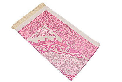 ihvan online Muslim Prayer Rug and Prayer Beads with Elegant Design Cylinder Gift Box, Janamaz, Soft Sajadah, Islamic Gifts Set, Portable Prayers Carpet Mat, Taffeta Fabric, Pink - color: Pink