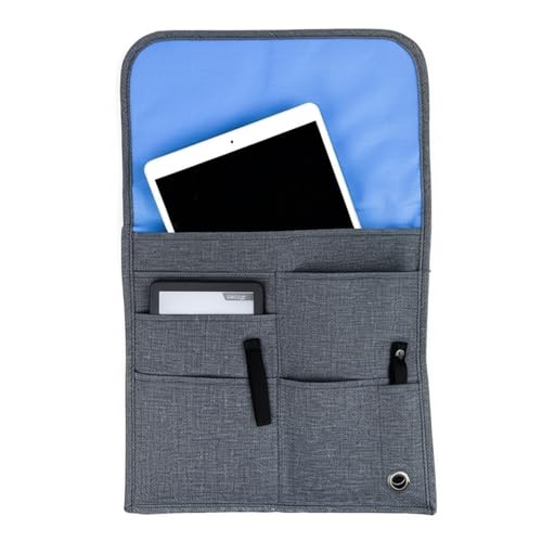 SO~MINE Airplane Pocket Organizer | Tray Table Cover | In Flight Seat Back Organizer Bag | Commuter Essential Travel Bag | Media Pouch For Flying | Travel Gift | Attaches To Luggage - color: Charcoal Cobalt