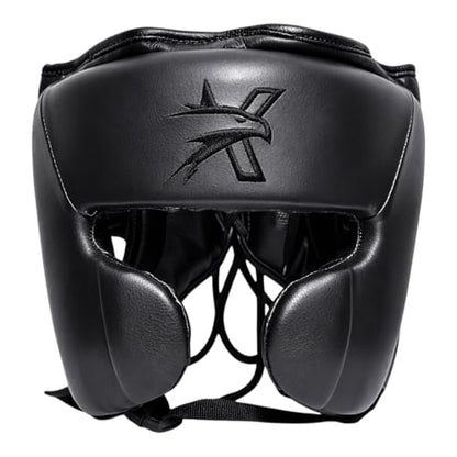 Premium Cowhide Leather Boxing Headgear Open Face with Cheek Protection, Grain Cowhide Leather, Shock Absorbing Padding, Adjustable Sparring Helmet for MMA Muay Thai Kickboxing - size: Large-X-Large
