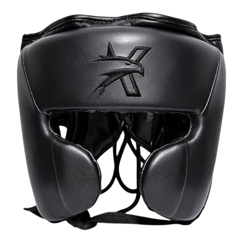 Premium Cowhide Leather Boxing Headgear Open Face with Cheek Protection, Grain Cowhide Leather, Shock Absorbing Padding, Adjustable Sparring Helmet for MMA Muay Thai Kickboxing - size: Small-Medium