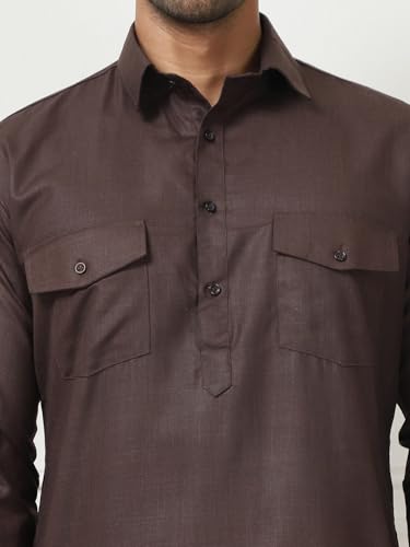 Maple Clothing Punjabi Kurta Pajama Set Pathani Mens Cotton Indian Clothes Bollywood Outfit - color: Coffee, size: 3X-Large