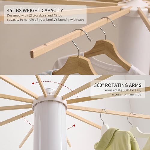 4 Legs Clothes Drying Rack, Foldable Laundry Rack with 12 Rotating Arms, Space-Saving Standing Drying Rack for Indoor/Outdoor, Balcony and Laundry Room