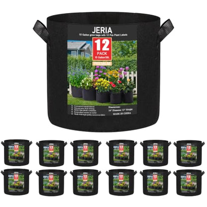 12-Pack 10 Gallon Grow Bags, 300G Thickened Nonwoven Garden Pots,Heavy Duty Fabric Pots with Reinforced Handles - size: 10 Gallons