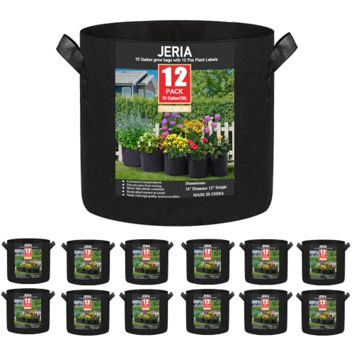 12-Pack 10 Gallon Grow Bags, 300G Thickened Nonwoven Garden Pots,Heavy Duty Fabric Pots with Reinforced Handles - size: 10 Gallons