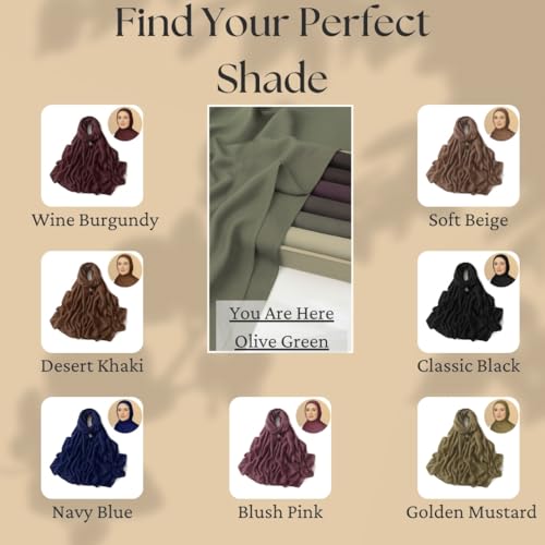 Premium Breathable Modal Cotton Hijab for Women, Lightweight, Non-Slip, Soft & Elegant Scarf for Everyday Wear - color: Olive Green