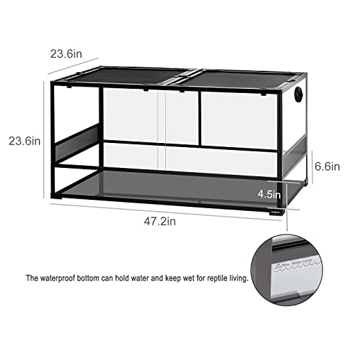 REPTIZOO Large Reptile Terrarium, Tall & 48 INCH Wide Reptile Tank with Sliding Door Top Screen Ventilation & Anti Escape Lid (48" W X 24" D X 24" H (Full Glass & Side Mesh Panel Switchable)) - size: 24 x 24 x 48 Inches