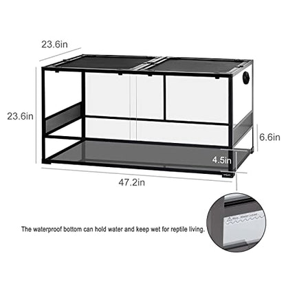 REPTIZOO Large Reptile Terrarium, Tall & 48 INCH Wide Reptile Tank with Sliding Door Top Screen Ventilation & Anti Escape Lid (48" W X 24" D X 24" H (Full Glass & Side Mesh Panel Switchable)) - size: 24 x 24 x 48 Inches