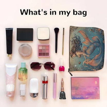 Mermaid Ocean Fantasy Fake Hemp Makeup Bag Travel Bags Toiletry Pouch With Zipper 9.45 X 6.7 In - color: Mermaid Ocean Fantasy