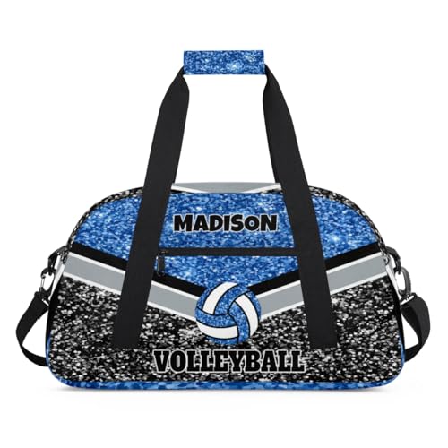 Personalized Volleyball Bag for Teens, Custom Dance Bag Name Overnight Small Duffel Bag for Practice Gymnastics Ballet Sports Bag, Blue and Black Glitters Sequins - color: Blue Black