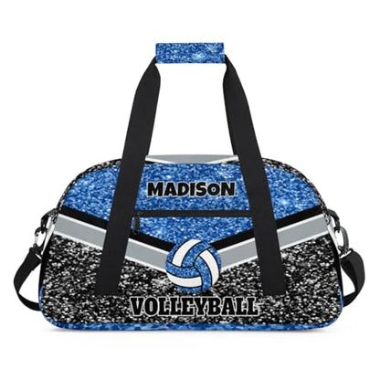 Personalized Volleyball Bag for Teens, Custom Dance Bag Name Overnight Small Duffel Bag for Practice Gymnastics Ballet Sports Bag, Blue and Black Glitters Sequins - color: Blue Black