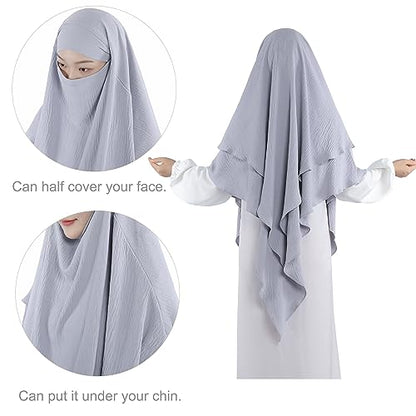 Khalat Muslim Prayer Hijab - 2 Layers Soft Breathable Islamic Dubai Women's Instant Long Hijab - color: Light Gray