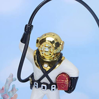 POPETPOP Aquarium Diver Sculpture Fish Tank Decoration with Bubble Effect for Fresh and Saltwater Tanks Resin Floating Scuba Diver Ornament 3.54X2.95X1.18In Desktop Landscape Accessory