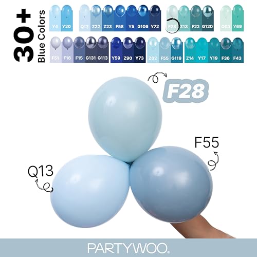 PartyWoo 더스티 블루 풍선 140피스 다양한 사이즈 45.7cm(18인치), 30.5cm(12인치), 25.4cm(10인치), 12.7cm(5인치), 라이트 블루 아쿠아 보헤미안 풍선 아치 키트 가랜드, 졸업 베이비 샤워, 성별 공개 생일 파티 장식, 블루-F28 - color: 블루-f28