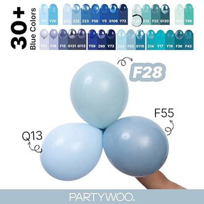 PartyWoo 더스티 블루 풍선 140피스 다양한 사이즈 45.7cm(18인치), 30.5cm(12인치), 25.4cm(10인치), 12.7cm(5인치), 라이트 블루 아쿠아 보헤미안 풍선 아치 키트 가랜드, 졸업 베이비 샤워, 성별 공개 생일 파티 장식, 블루-F28 - color: 블루-f28