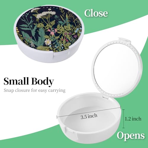 Retainer Case, Denture & Orthodontic Aligner Case With Mirror & Ventilation, Black Flower - color: Black Flower