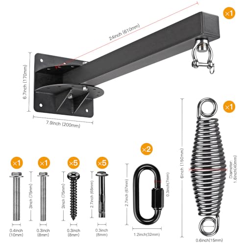 SELEWARE Wall Mount Heavy Bag Hanger Heavy Duty Punching Bag Hanger | 500LB Capacity Adjustable 360° Swivel Heavy Bag Bracket for Home Gym Indoor Outdoor Boxing, Muay Thai and MMA Training - size: A: 24" length (with spring)