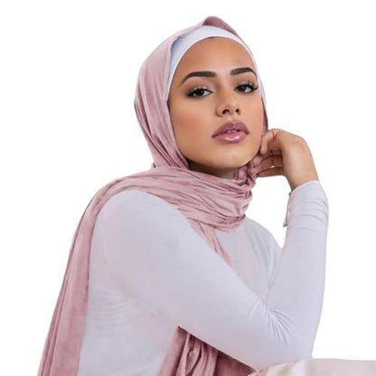 Hijab Scarf for Women Soft Cotton Muslim Jersey Hijab Head Wrap Scarves Fashion Long Scarf Shawls - color: Deep Pink