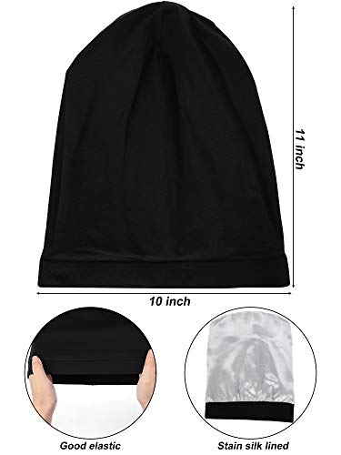 SATINIOR 4 Pieces Satin Lined Sleep Cap Silk Bonnet for Sleeping Women, Silk Hair Wrap Slouch Beanie Hat - color: Black, Grey, Dark Blue, Pink