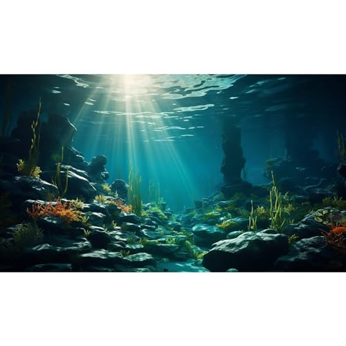 Aquarium Background Ocean Floor Fish Tank Background Underwater Coral Reef Stone Aquarium Backdrop Seaweed Background Sunlight Tank Backdrop Perfect Aquarium Backdrop Durable Vinyl 24x12in - color: Dark Blue, size: 24(W)x12(H)inches/ 60(W)*30cm(H)