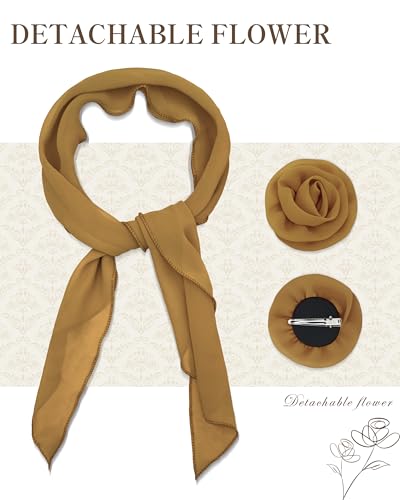 Chiffon Scarf for Women, Removable Flower Neck Scarf Light Soft Fashion Rose Scarves Versatile Headband or Hair Band - color: Brown