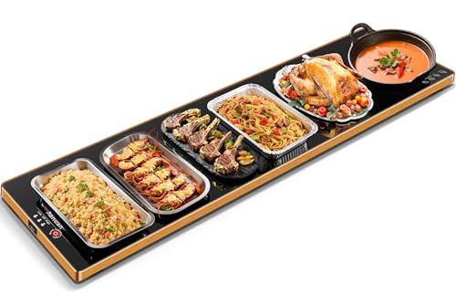 Warming Trays for Buffets Party, 59"x12", Tempered Glass Food Warmer, Black | Keep Food Warm,Electric Warming Mat For food for Gathering, Button Temperature Control,Full Surface Warm,Build-in Thermostat - color: Black, size: Extra Long-59"x12"
