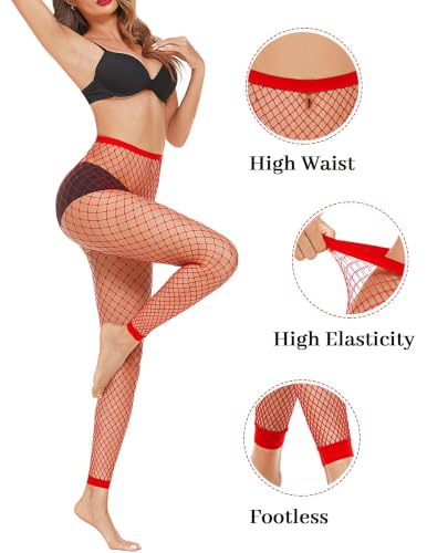 Avidlove Fishnet Stockings for Women Footless High Waist Fishnets Tight | Thigh High Stockings, Open Toe, High Stretch, Comfortable, Gothic Costume, Rave Outfits, for Cosplay, Halloween - color: Red-b2