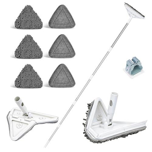 Wall Cleaner Mop with 80" Long Handle.3-in-1 Ceiling Cleaning Tool Duster with 180° Foldable & 360° Rotating Head. Includes 6 Washable Pads for Walls, Baseboards, Windows & Floors. No Ladder Needed.