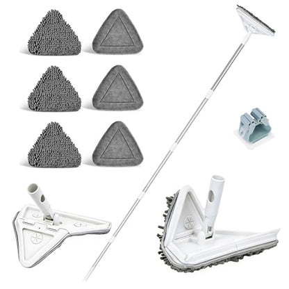 Wall Cleaner Mop with 80" Long Handle.3-in-1 Ceiling Cleaning Tool Duster with 180° Foldable & 360° Rotating Head. Includes 6 Washable Pads for Walls, Baseboards, Windows & Floors. No Ladder Needed.