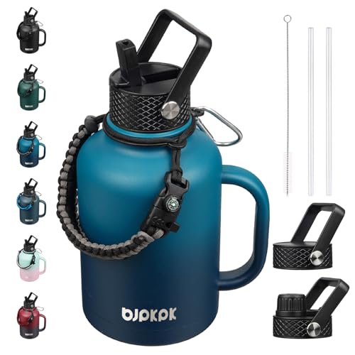 BJPKPK 50oz Insulated Water Bottle with Straw Lid Stainless Steel Water Jug - color: Vast, style: 50oz-Side Handle