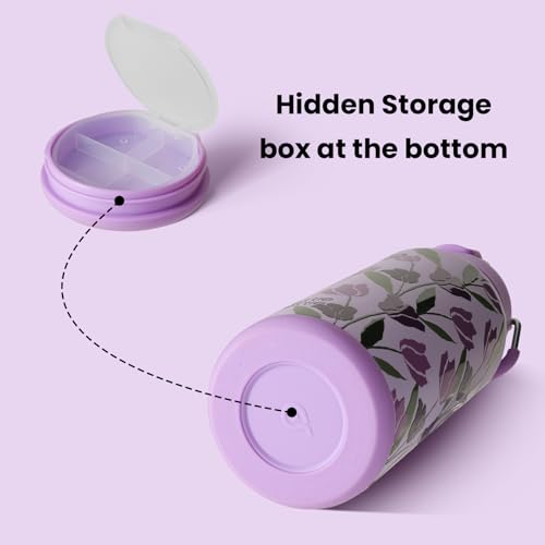 BOTTLE BOTTLE 32oz Insulated Water Bottle with Pill Box | Stainless Steel,Sport Water Bottle, with Straw Dual-use Lid and Pill Box, Design for Gym - color: purple tulips