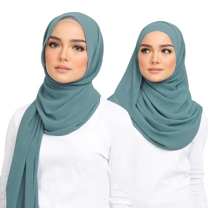 Premium Chiffon Hijab Head Scarf Shawl Wrap for Muslim Women Lightweight - color: Light Blue