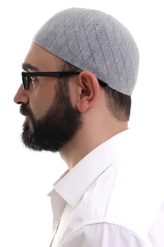ihvan online Kufi Hats for Men, Taqiya, Takke, Turkish Muslim Winter Woven Caps, Peci, Islamic Prayer Skullcap, Islamic Gifts - color: Grey Open