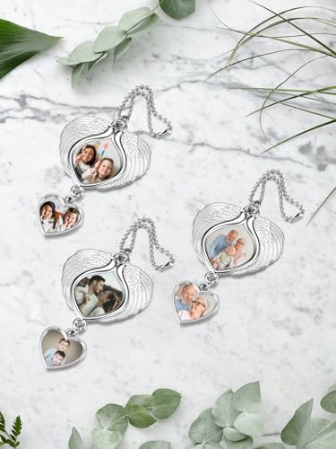 PiercingJ Custom Photo Rearview Mirror Car Charm Double Side Picture Engraving Car Hanging Ornament Angel Wing Car Charm Gift for Men Women - color: Silver(heart)-1 Pc