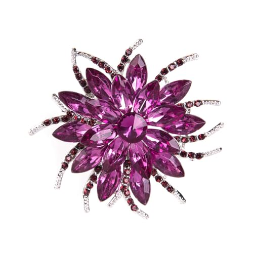 Rhinestone Sunflower Brooch Pin Red Pink Flower Brooch Stylish Crystal Brooch Elegant Clothing Hat Bag Accessories Jewerly for Women - color: Purple
