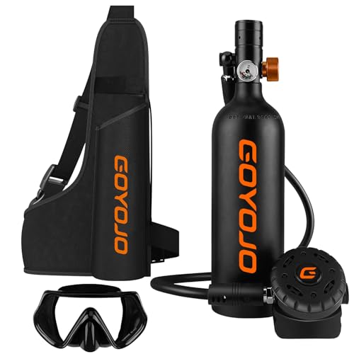 GOYOJO Mini Scuba Tank, Portable Diving Lung Air Tank with DOT Certified | Refillable Emergency Backup Pony Bottle for Snorkeling, Underwater Breathing, Training - color: 1L Obsidian Orange
